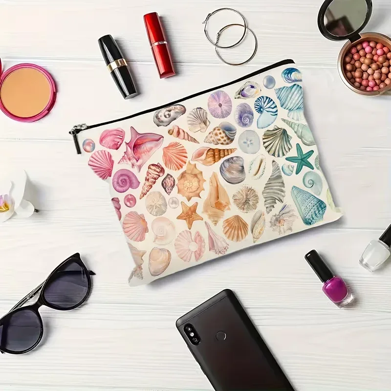 sac de maquillage coloré en forme de coquillage, pochette de voyage sur le thème de la vie marine, idéal pour les femmes et les hommes, cadeau idéal pour les passionnés de mer, sac de voyage pour maquillage