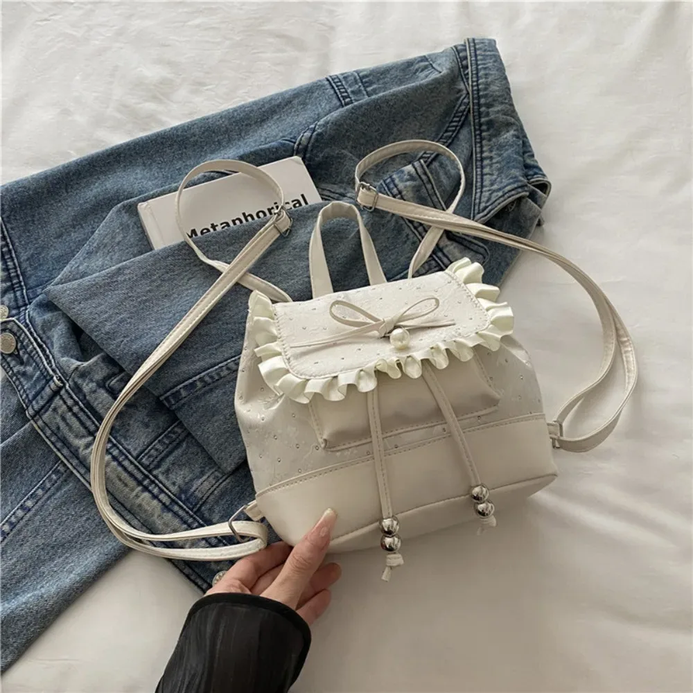 sac à dos mini léger à pois avec nœud papillon et dentelle tendance pour femme