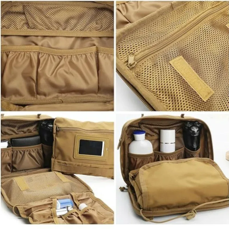 sac de toilette tactique pour hommes, organisateur de voyage imperméable, trousse de maquillage pour femmes, pochette de rangement pour cosmétiques avec crochet de salle de bain.