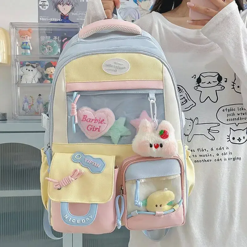 sac à dos mignon pour fille de style dopamine ins, nouveau modèle pour les lycéennes, sac à dos de grande capacité avec blocs de couleurs