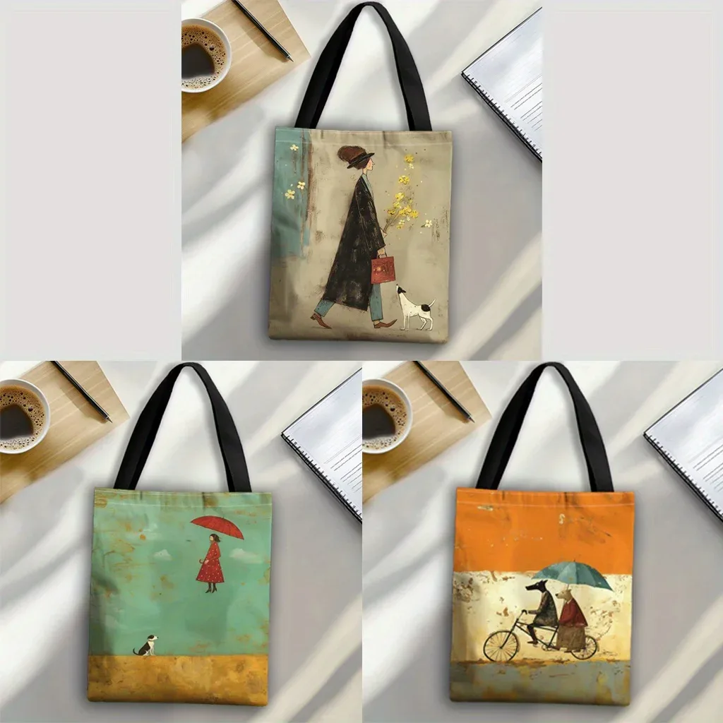 sac fourre-tout pour femmes, art abstrait de haute qualité, 1 pièce, pour le shopping, usage quotidien, cadeaux de vacances, éléments de mode, motif de chiens pour dames
