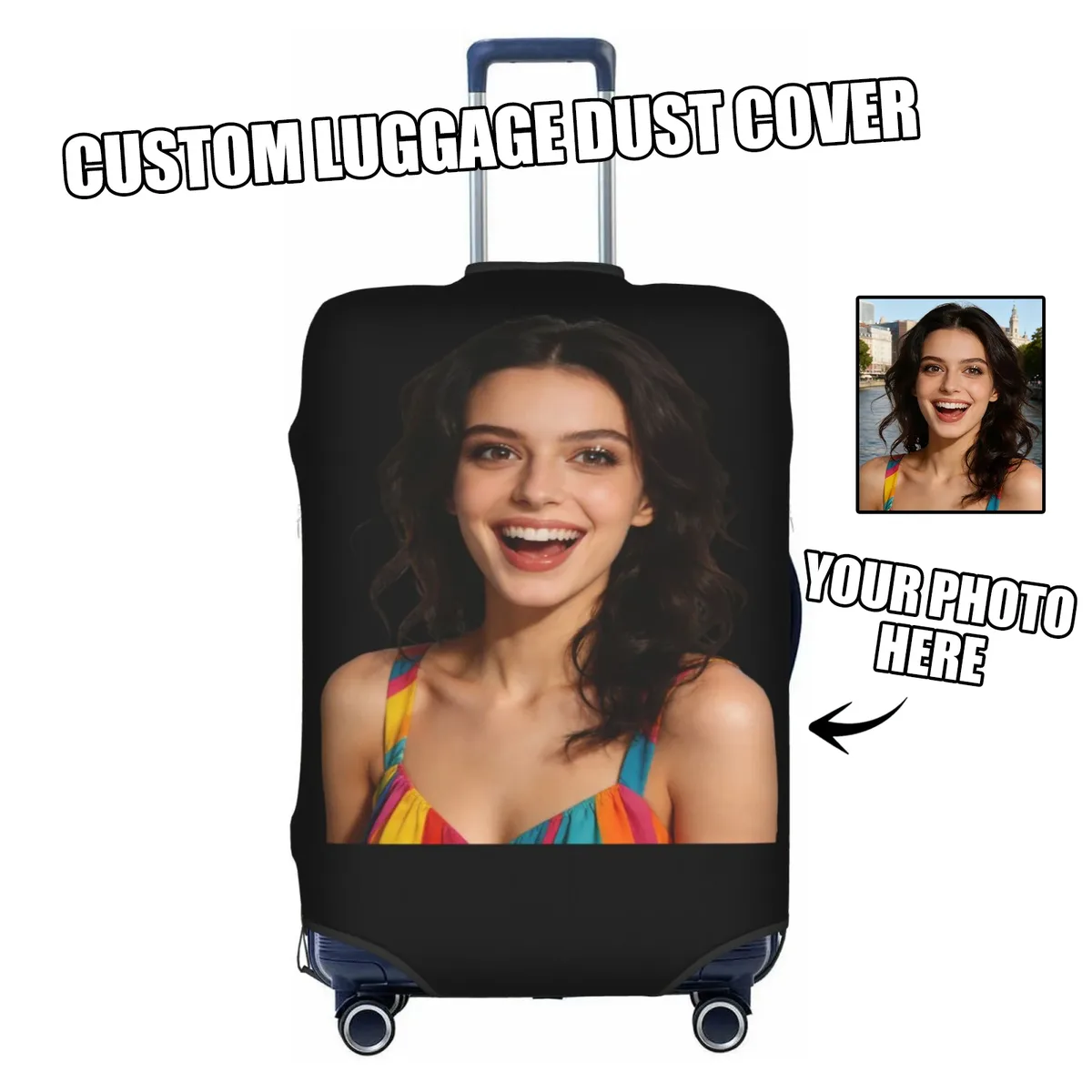 Housse de protection pour bagages personnalisable avec texte, élastique, avec votre design, pour valises de voyage de 18 à 32 pouces