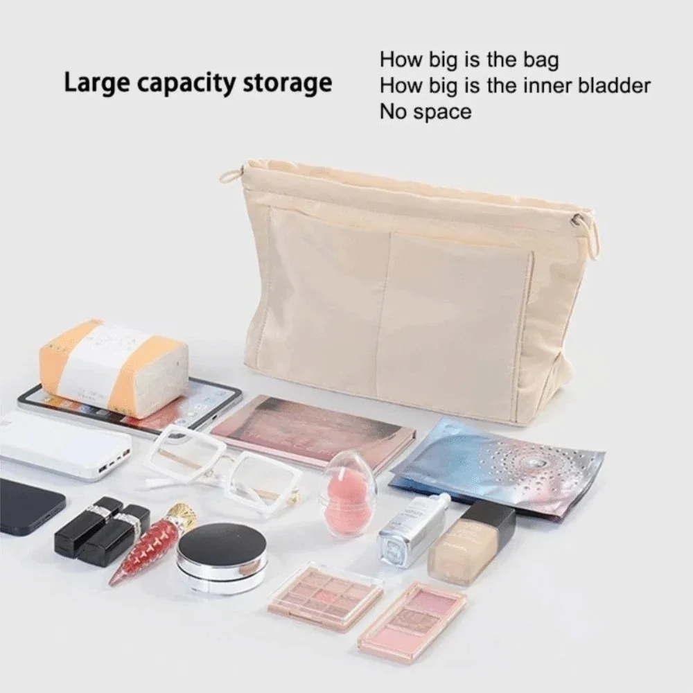 sac à cosmétiques multi-poches, grande capacité, sac de toilette en nylon avec cordon de serrage, couleur unie, sac de rangement multifonctionnel pour voyage