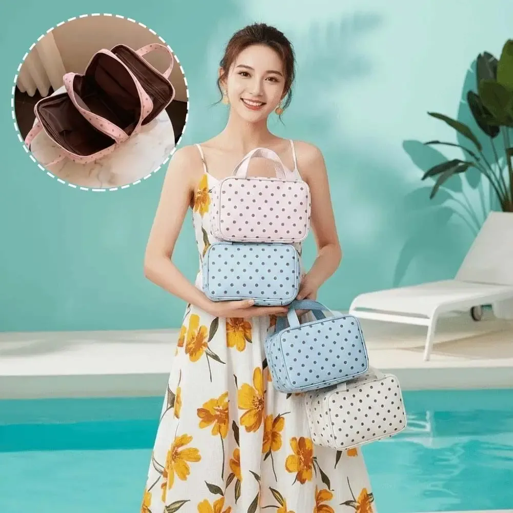 trousse de toilette imperméable à pois grande capacité, double fermeture éclair, forme rectangulaire, organiseur de voyage pour déplacements professionnels
