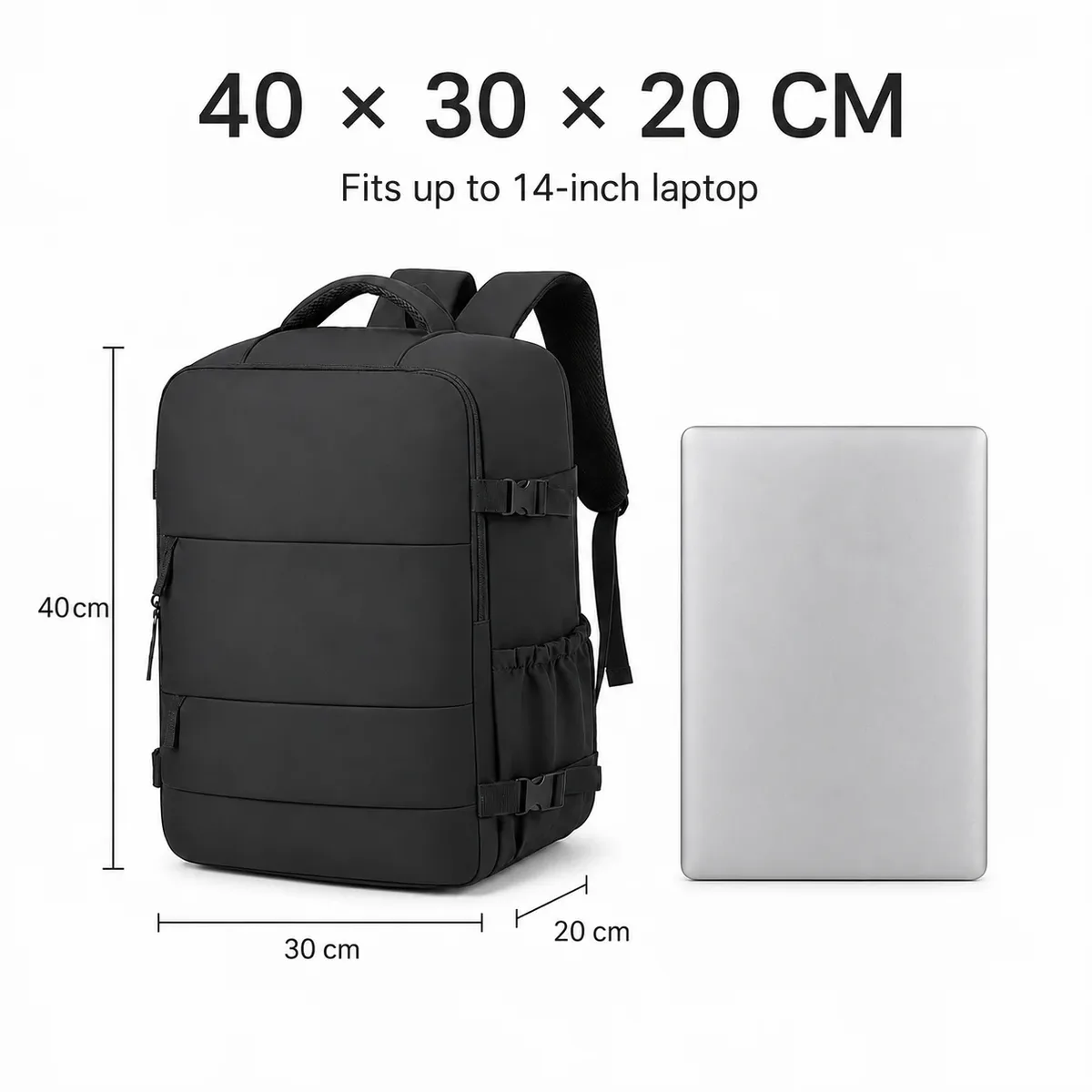 sac à dos de voyage grande capacité pour hommes et femmes, sac pour ordinateur portable 14 pouces, ouverture à 180 degrés, sac à dos cabine avec sangle pour bagage