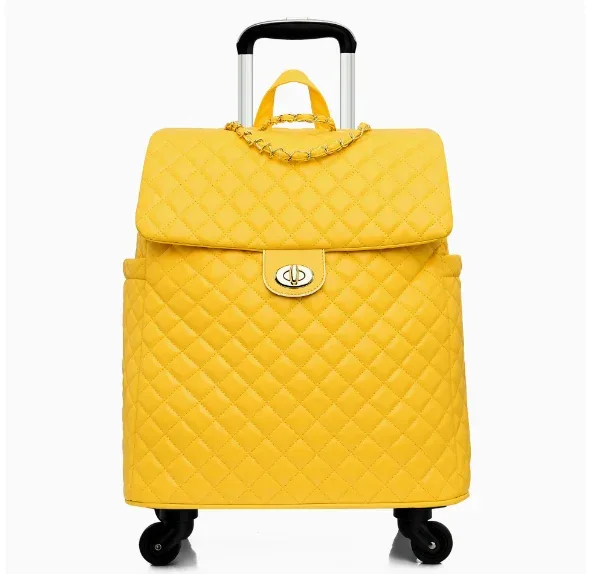 valise de voyage en cuir pu pour femme, motif diamant, étanche, taille cabine 20 pouces, sac à roulettes avec 