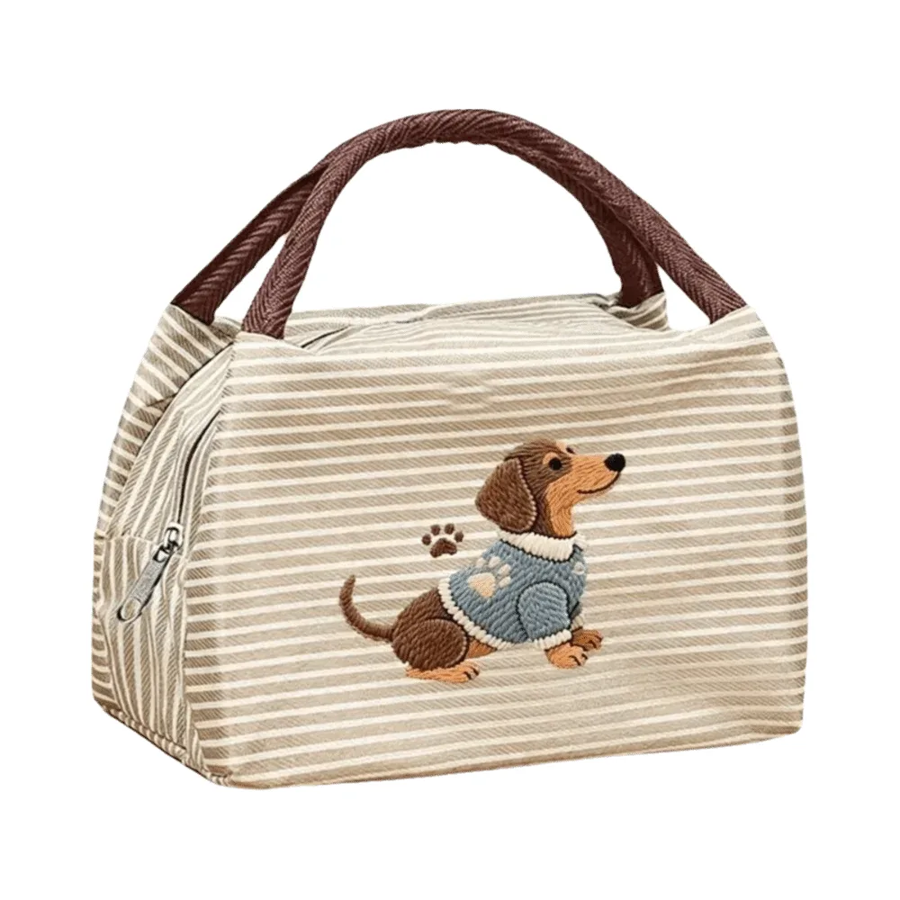 sac isotherme à déjeuner exquis avec broderie de chiot, sac fourre-tout isolé à rayures, sac portable pour aliments, idéal pour l'école