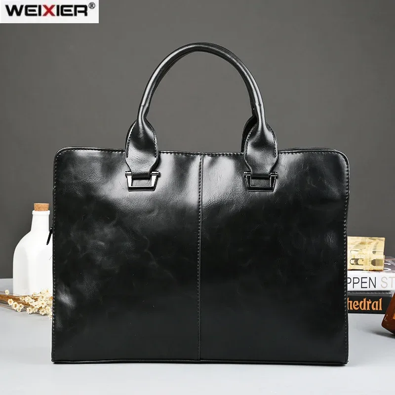 porte-documents de bureau d'affaires pour hommes, sac à main pour ordinateur portable, fourre-tout en cuir pu, grands sacs à bandoulière solides, sac vintage noir