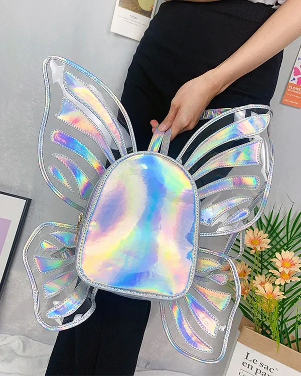 sac à dos laser papillon amusant pour femme, ailes d'ange, sac de jour lancé, mini sac de voyage, sac étudiant casting, mode 2021
