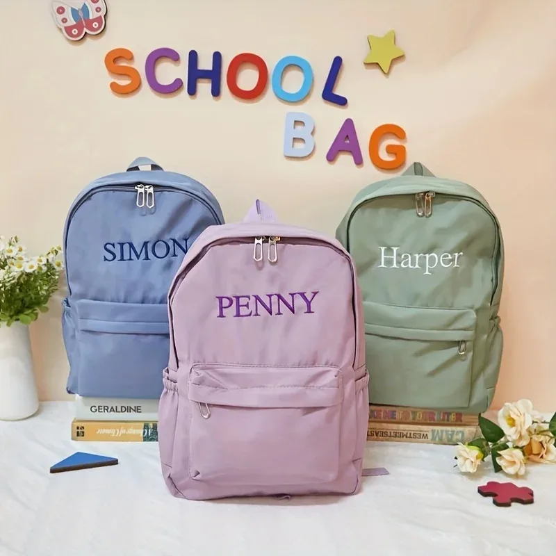 Sac à dos scolaire DIY personnalisé avec broderie, en tissu Oxford, pour femmes, hommes, étudiants, sac de voyage, sac à dos de jour léger au design simple