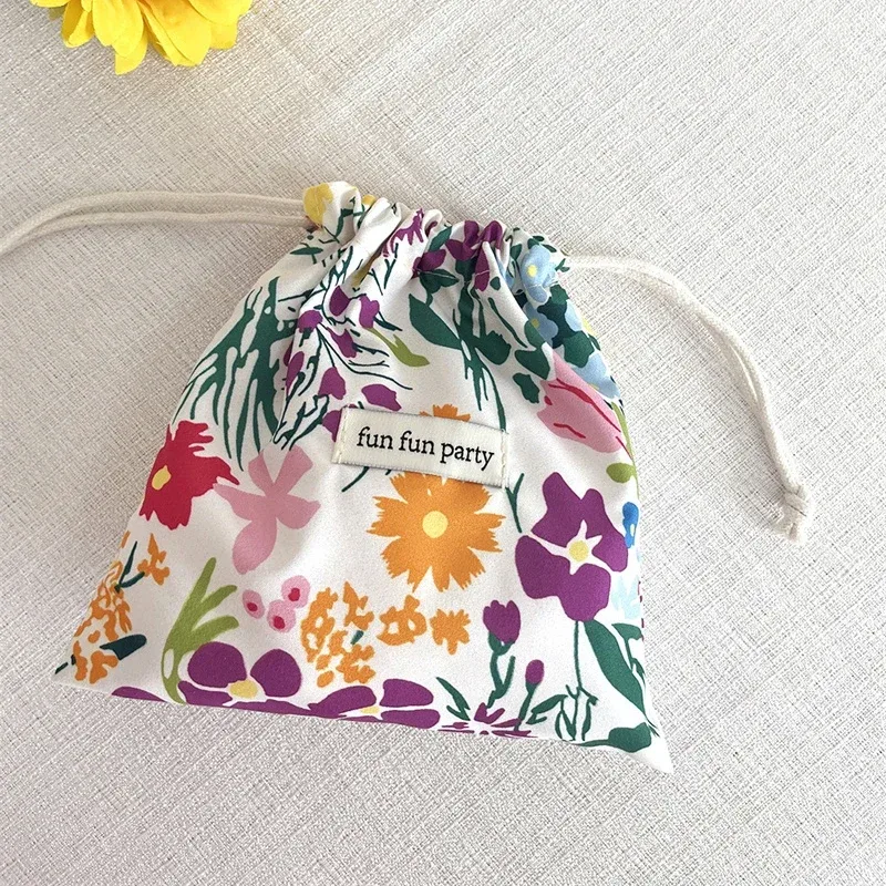 sac de rangement floral en coton et lin pour femme, pochette de maquillage mignonne, rangement de proximité, finition, poudres, bonbons, bijoux, cadeau de noël