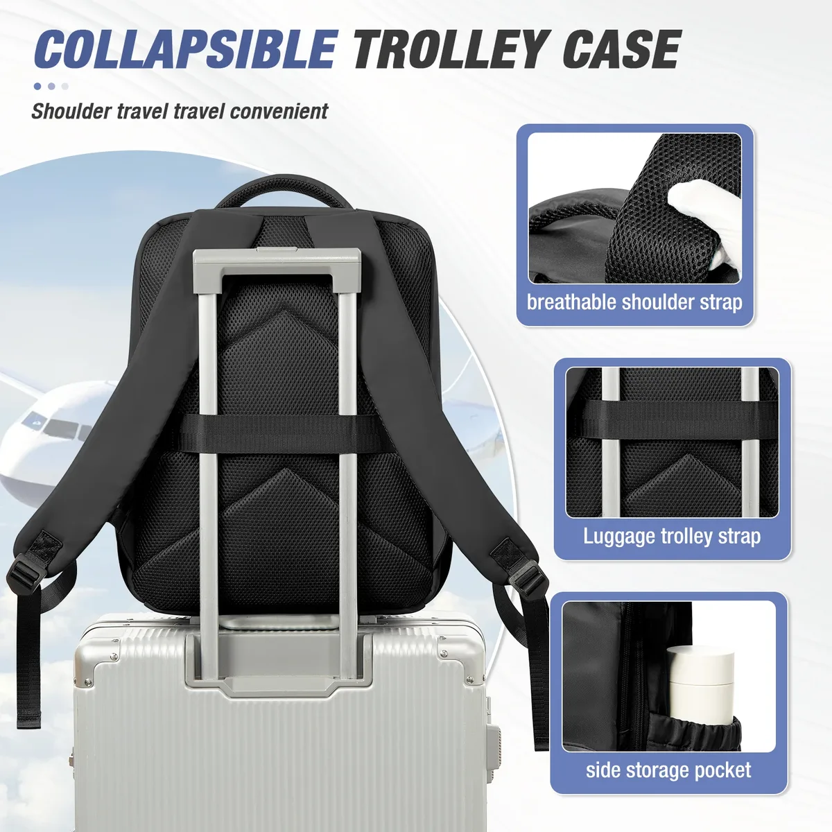 sac à dos de compression sous vide pour homme, sac à dos pour ordinateur portable 15,6 pouces, sac à dos de randonnée extensible, sac à dos de voyage sous vide, sac à dos ryanair 40x30x20, sac de cabine