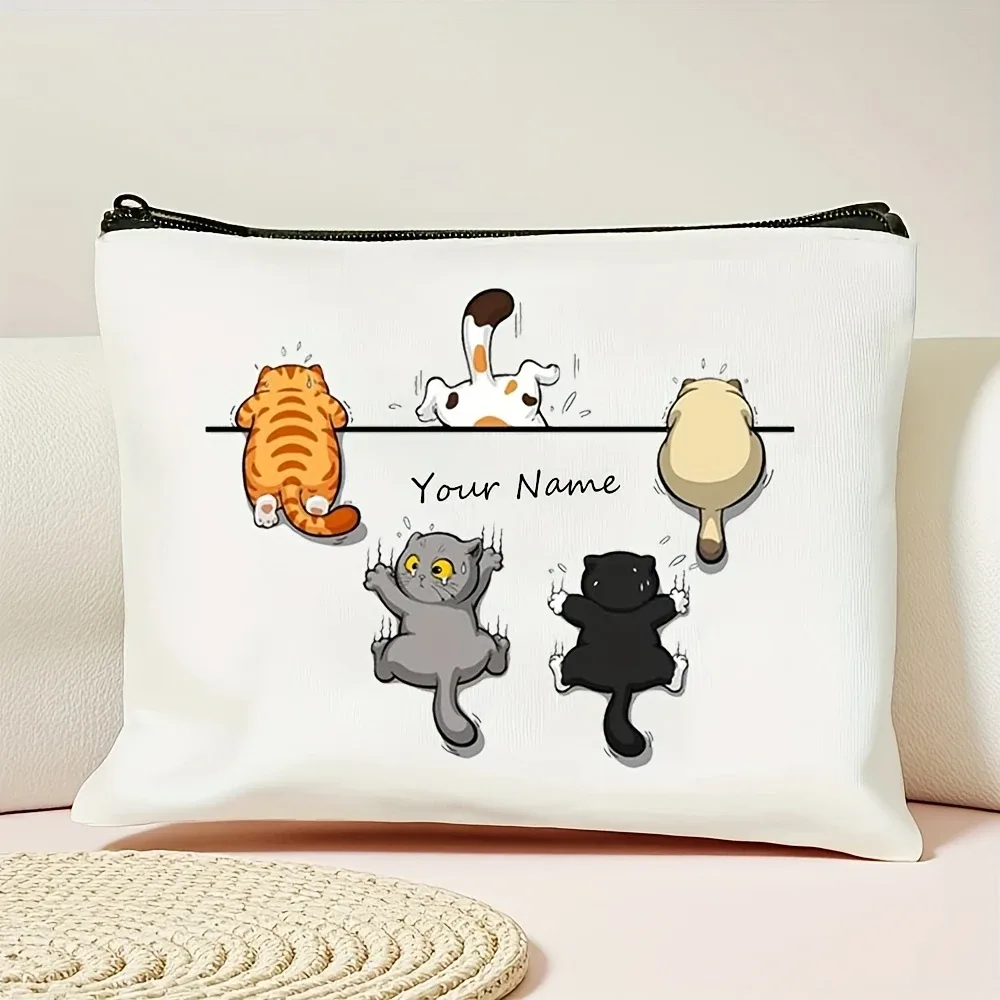 pochette de maquillage personnalisée avec imprimé chat - organisateur de cosmétiques à fermeture éclair avec un adorable motif multi-chats, polyester durable, grande capacité