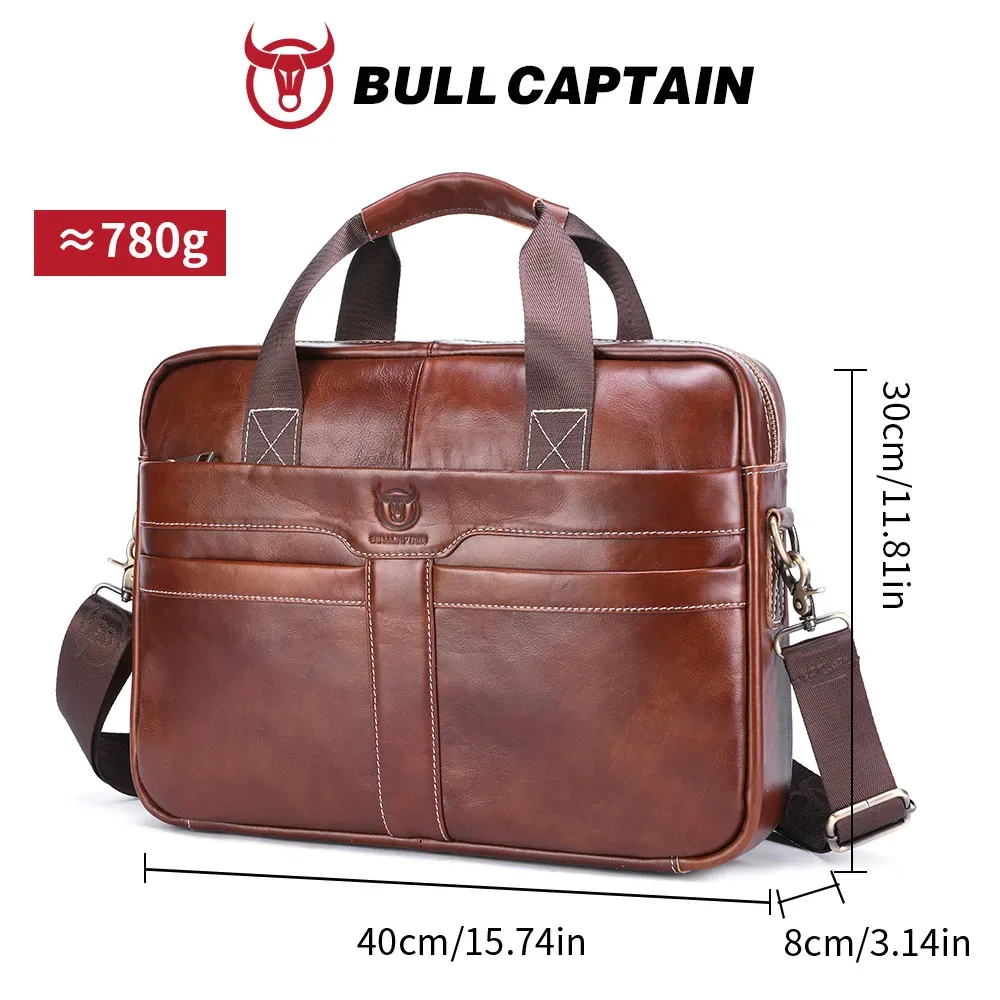 bullcaptain-sac pour ordinateur portable en cuir pour homme, couche supérieure, sac pour ordinateur portable 15 ", étui à bombes pour ordinateur portable pour homme, étui de travail, sac de voyage d'affaires, 053