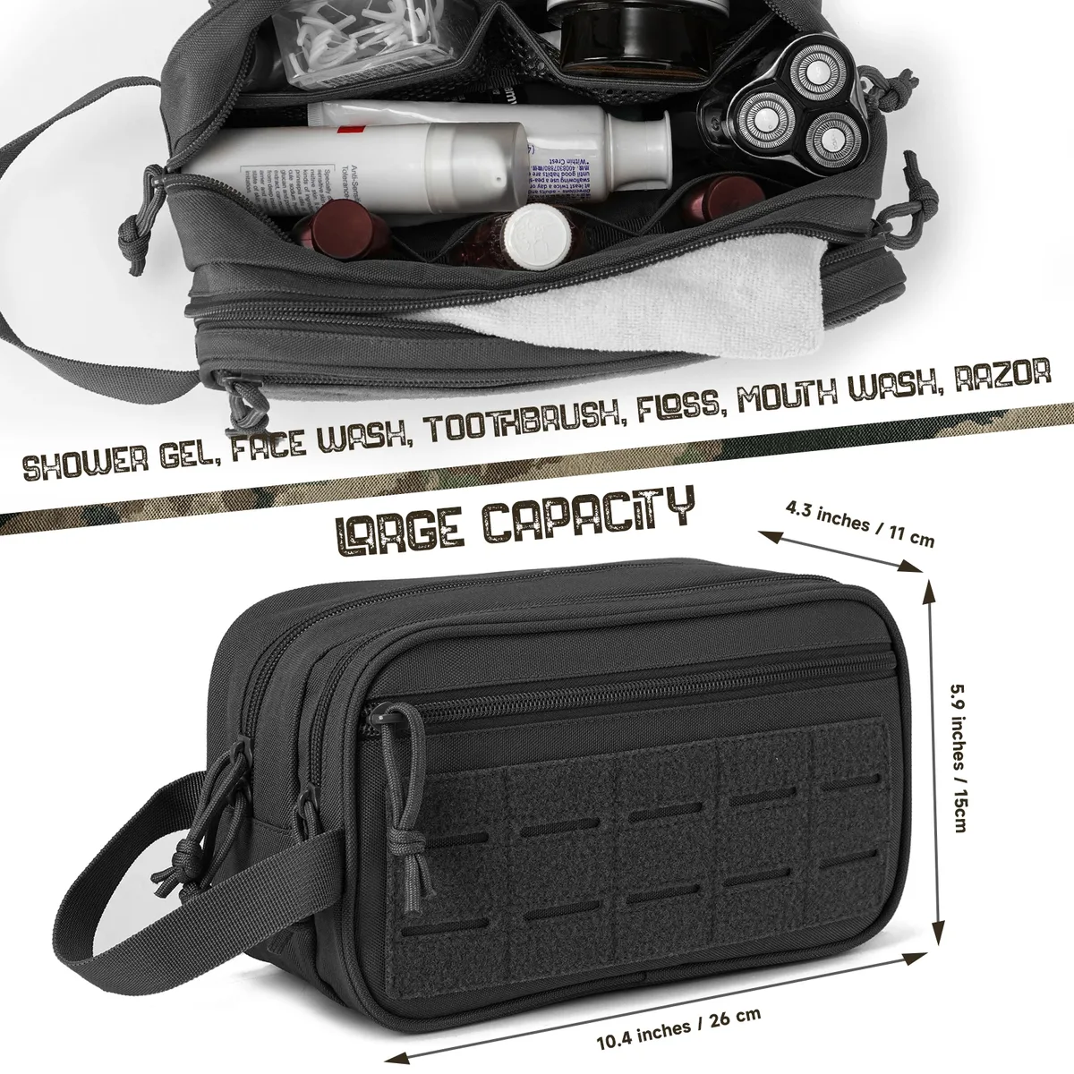 trousse de toilette tactique pour hommes, trousse d'hygiène, kit de rasage, douche de voyage, pochette de maquillage, sacs de rangement de cosmétiques