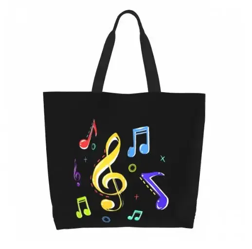 grand sac fourre-tout réutilisable pour femme, sac à main décontracté, sac d'épicerie polyvalent, travail en plein air, marche, notes de musique