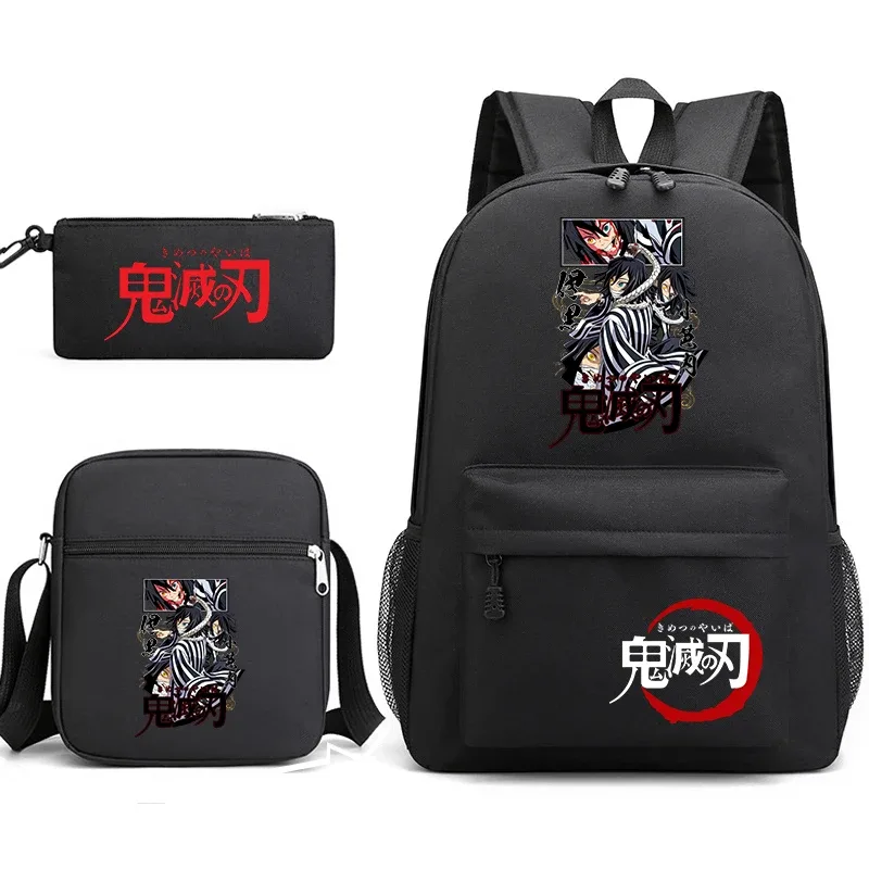 ensemble de sacs à dos d'école imprimés demon slayer, 3 pièces, avec sac à bandoulière, trousse à crayons pour garçons et filles