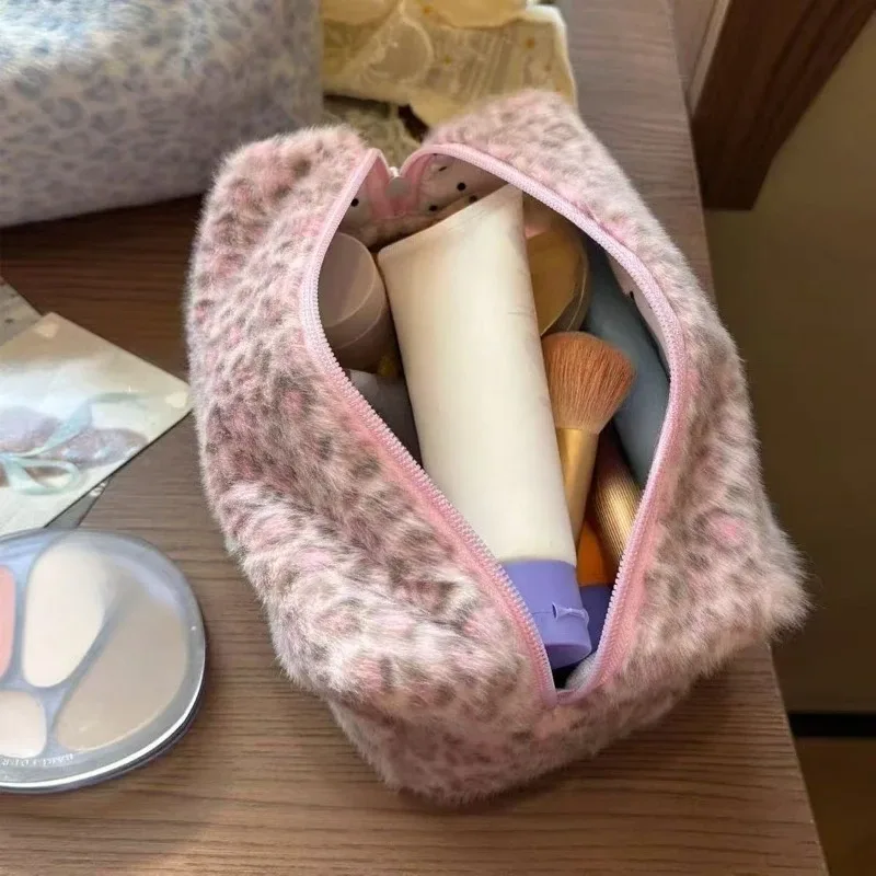 organisateur de toilette de voyage grande capacité, étui de rangement mignon, sac cosmétique imprimé léopard rose, trousse de maquillage pour femme, sac à main