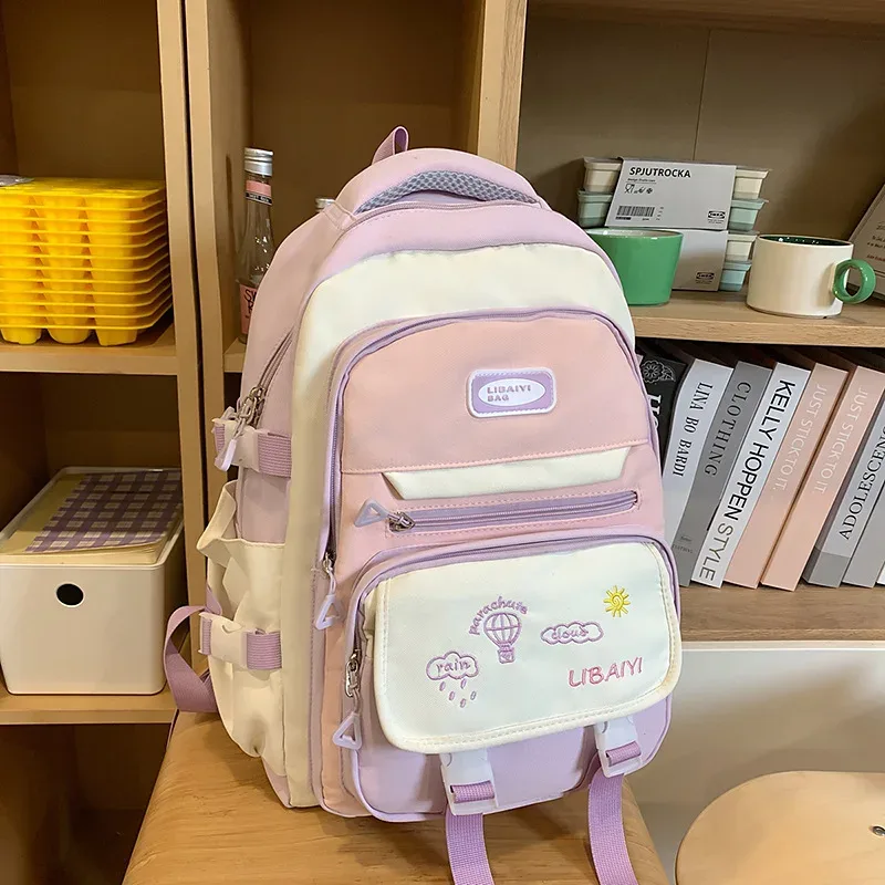 sac à dos quotidien de style coréen pour femmes, sac à dos de voyage en tissu nylon imperméable, sac d'école pour filles, sacs décontractés pour adolescents