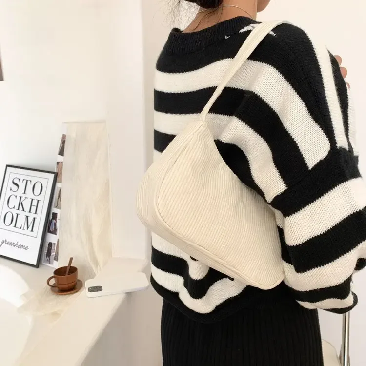 sac sous les bras en velours côtelé pour femmes, sacs à bandoulière décontractés, pochette de shopping sous les aisselles pour téléphone, fermeture éclair, pochette