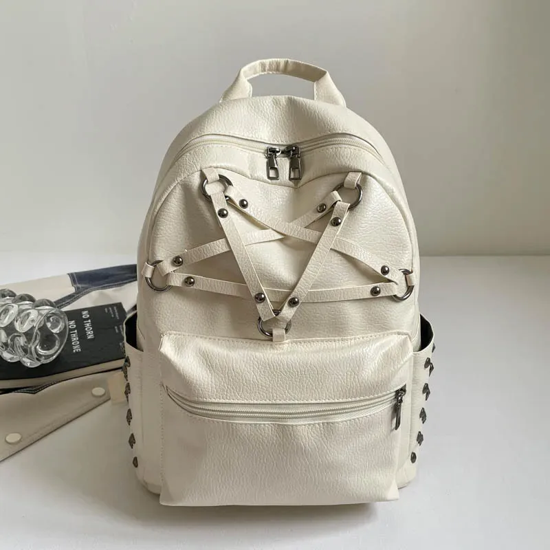 sac à dos décontracté pour femme en pu souple avec rivets, fermeture éclair solide, personnalisable, tendance, grande capacité, nouvelle collection 2026, haute qualité