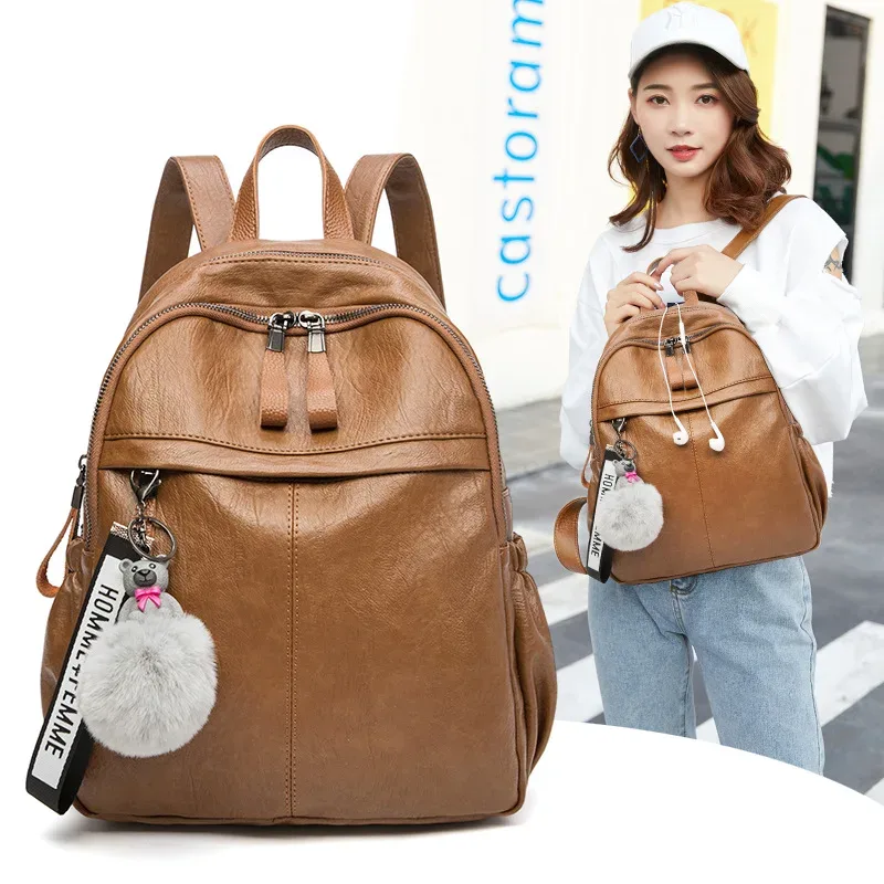 sacs à dos en cuir véritable pour femmes, sac à dos étanche de grande capacité en cuir de vache, sacs tendance pour femmes, sacs d'école de voyage pour filles