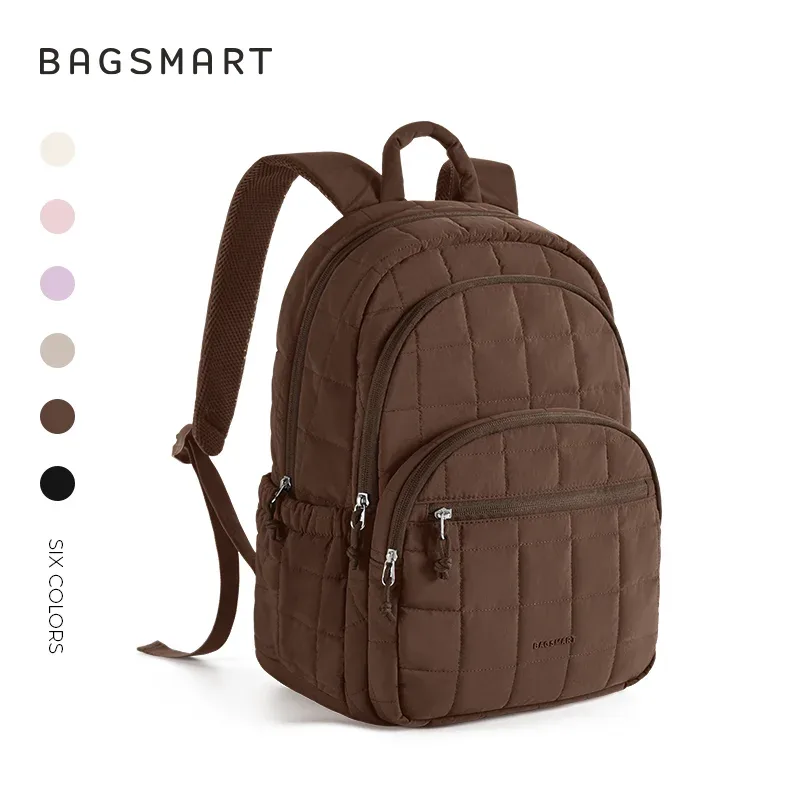 sac à dos scolaire bagsmart pour fille, sac à dos matelassé décontracté, résistant à l'eau, pour ordinateur portable de 15,6 pouces, sac à dos tendance pour l'université