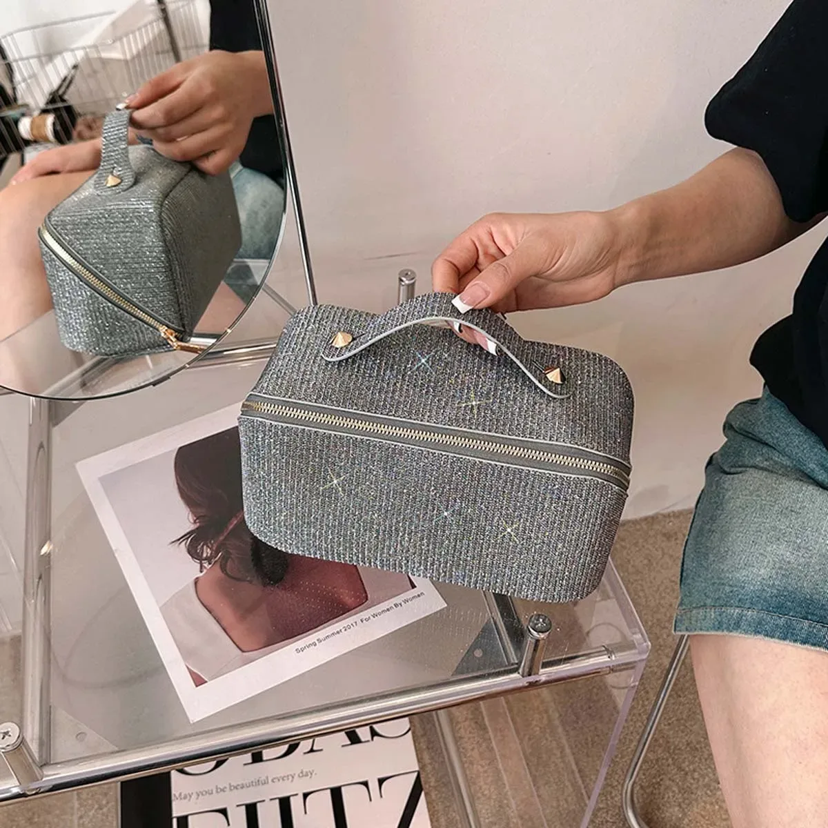 sacs à cosmétiques imperméables, nouveau sac de rangement pour flash fin de grande capacité, conçu pour les déplacements et les voyages, articles de toilette en cuir pu, vente en gros