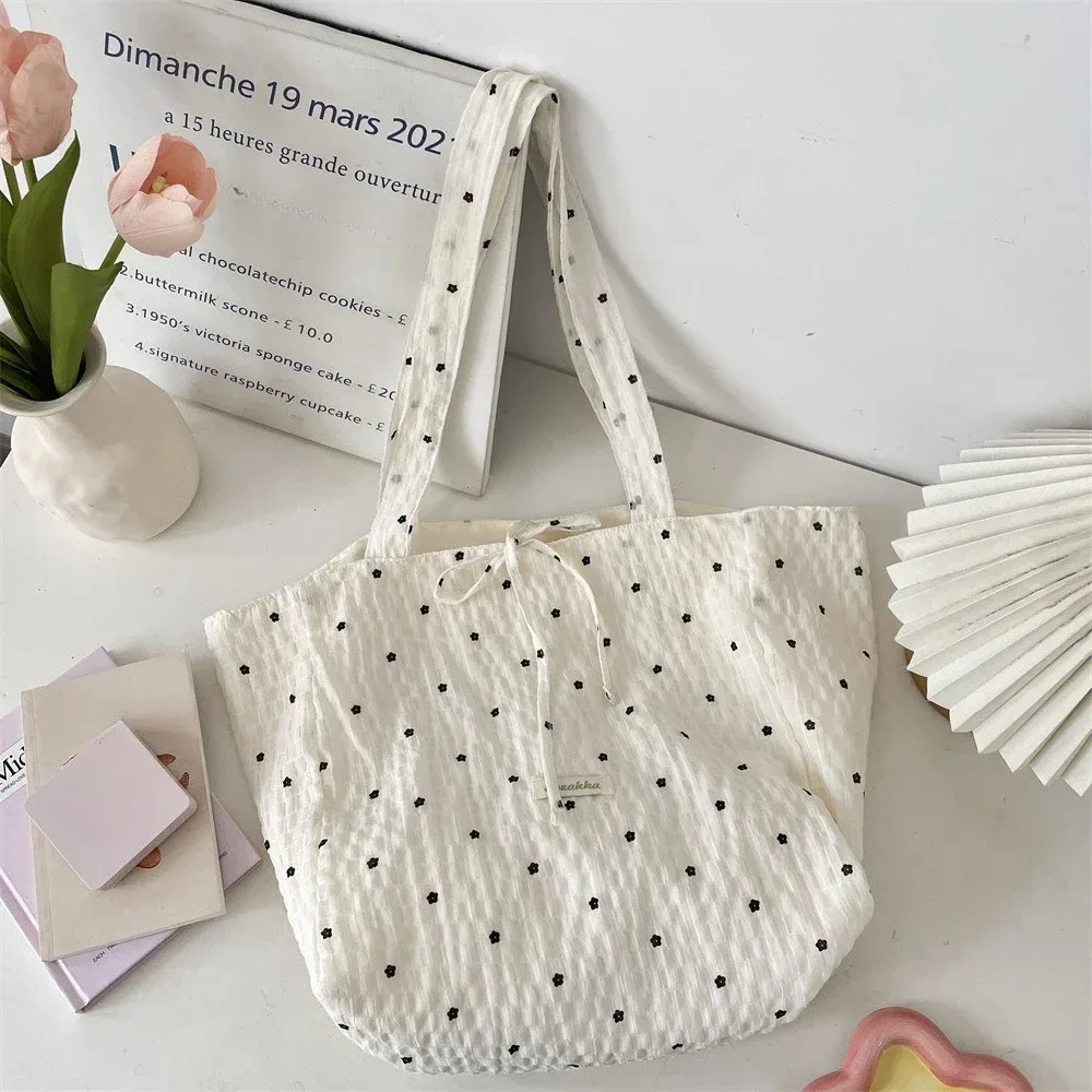 sac de shopping polyvalent pour femmes, sac à bandoulière simple en mousseline de soie imprimé floral frais et doux, fourre-tout de grande capacité pour classe d'étudiant