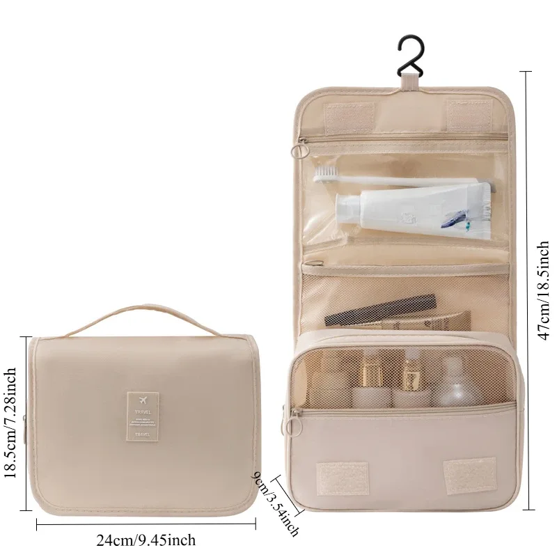 sac de toilette portable à crochet, multifonctionnel, imperméable, résistant à l'usure, rangement multicouche, grande capacité, trousse de maquillage