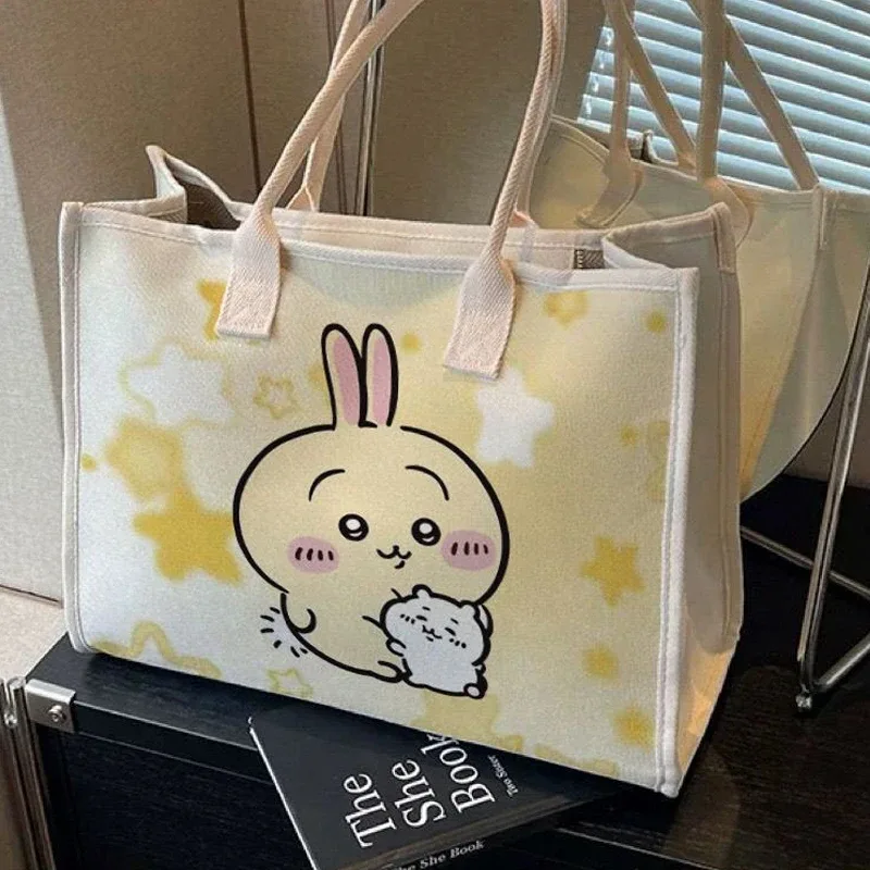 sac à bandoulière en toile chiikawa, motif dessin animé, grande capacité, polyvalent, pour étudiants, sac fourre-tout pour femme