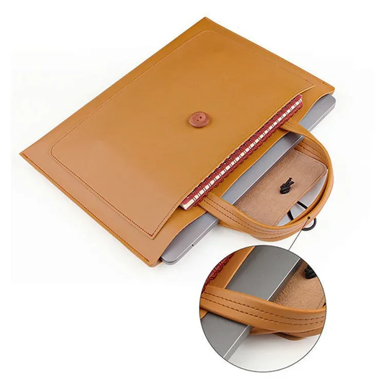 porte-documents/sac à main en cuir lisse avec initiales monogrammées, grande capacité, pour ordinateurs portables apple macbook 14 pouces et huawei 16 pouces