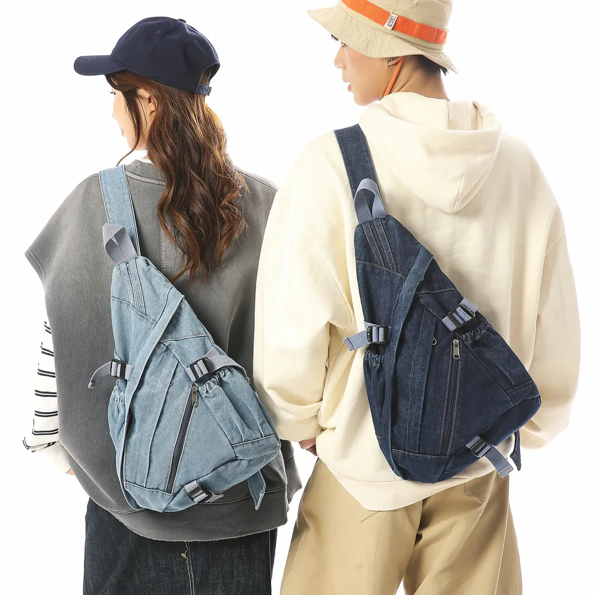 sac à bandoulière en denim délavé vintage pour homme et femme, multifonctionnel, rétro, grande capacité, sac de poitrine portable pour moto
