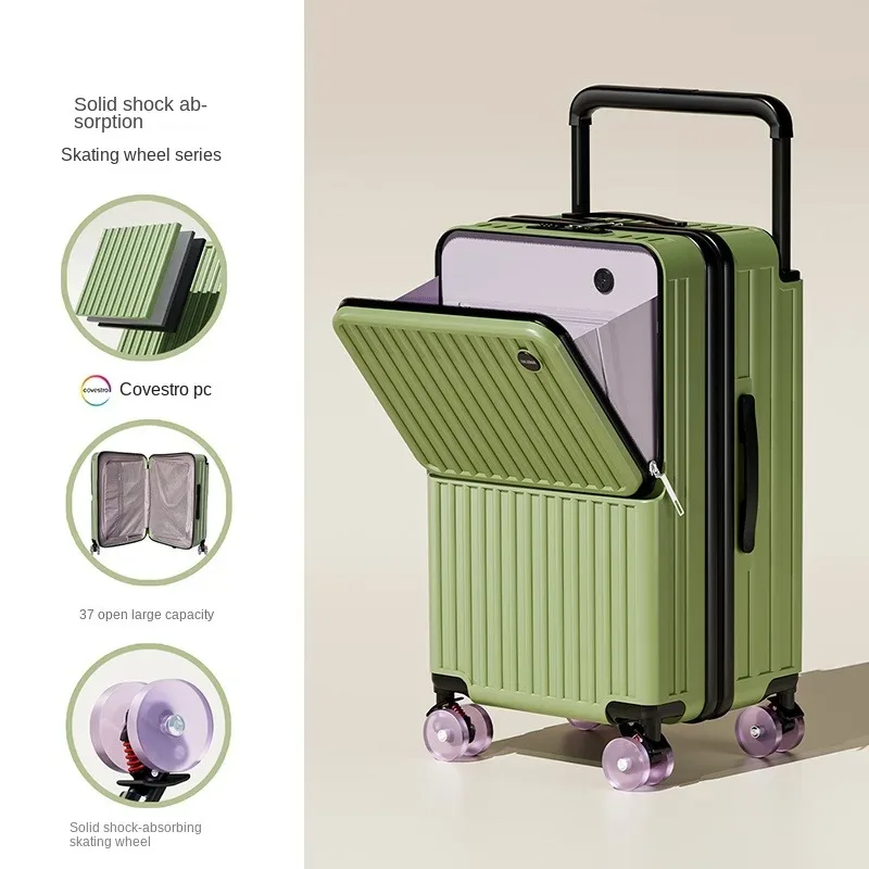 valise de voyage à tige de traction large, cinq roues, porte-bagages de 28 pouces, grande capacité, ouverture avant, pochette d'ordinateur, valise de cabine de 20 pouces