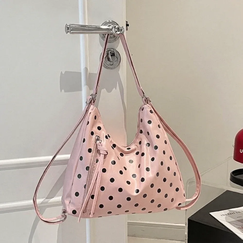 sac à bandoulière vintage en cuir pu à pois, grande capacité, sac à dos, sac fourre-tout, sac sous le bras, sac seau léger, sac à main pour les trajets quotidiens