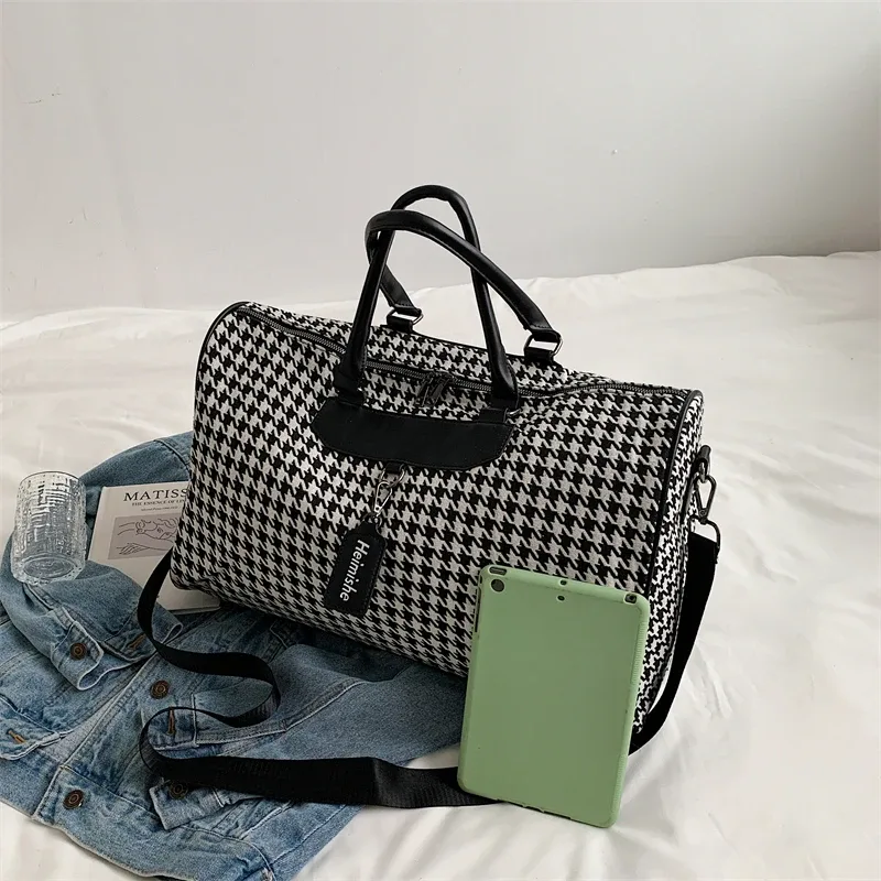 sac de voyage pied-de-poule pour femme, grand sac de sport, sac de sport, sac à main de week-end, sacs à bandoulière initiés, cubes d'emballage, fourre-tout