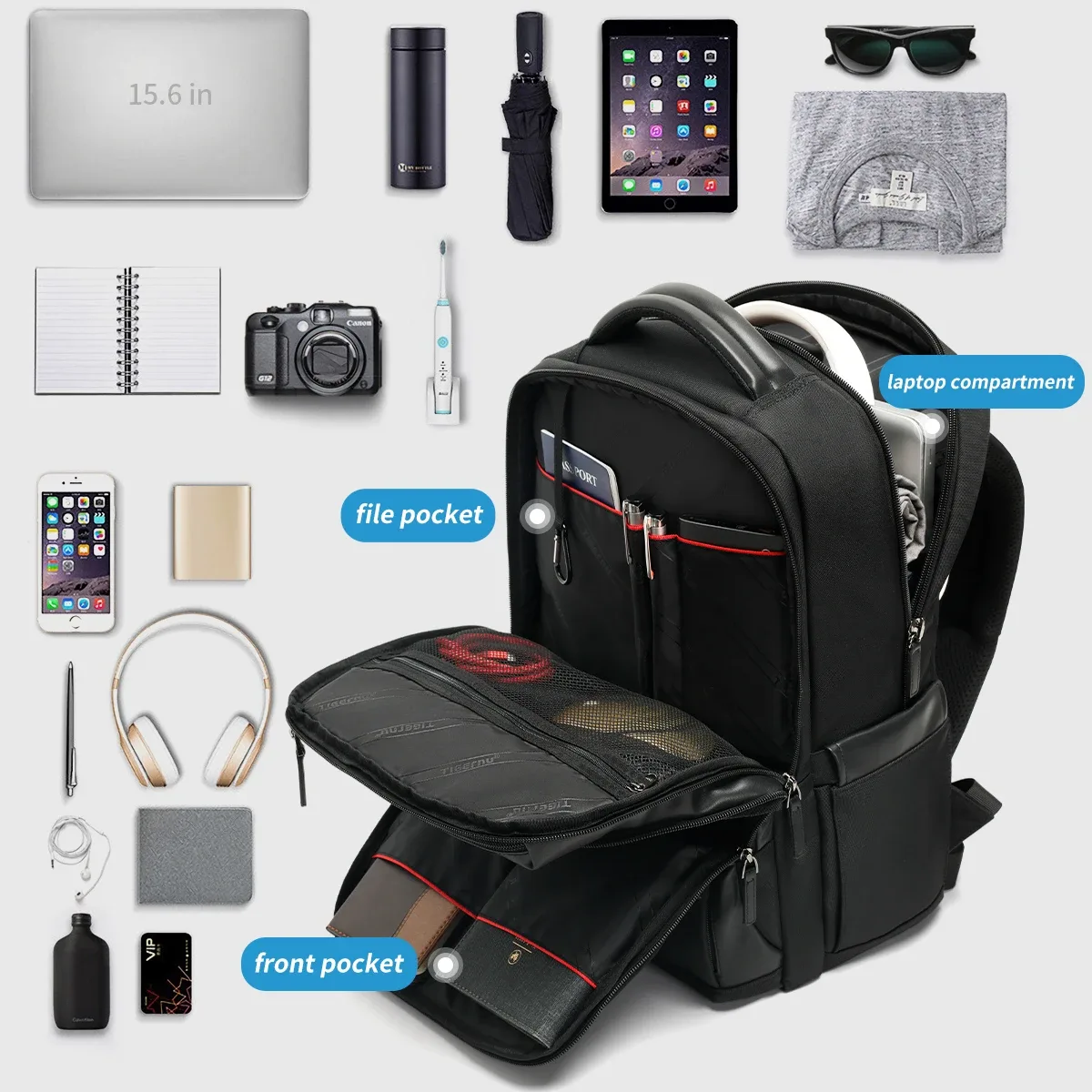 sacs à dos de voyage tigernu pour hommes, sacs à dos pour ordinateur portable de 14, 15,6 et 17 pouces, sacs à dos d'affaires pour les voyages, sacs à dos scolaires