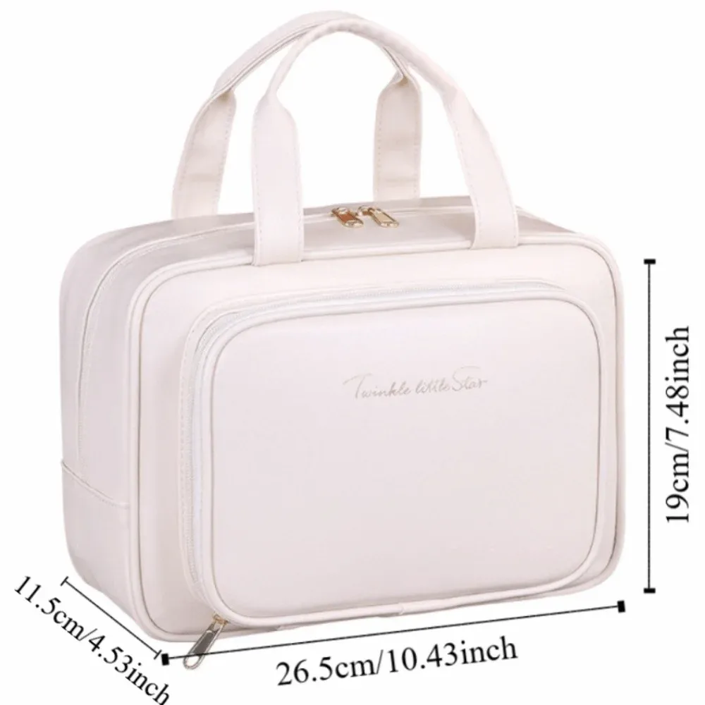 sac de rangement pour maquillage tendance, avec poignée, conteneur cosmétique portable, en cuir pu, grande capacité, trousse de toilette de voyage