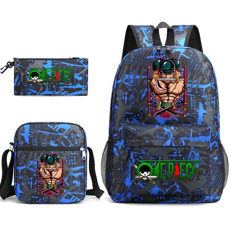 ensemble de sacs à dos pour étudiants imprimés one piece zoro, avec sac à bandoulière et trousse à crayons, pour enfants et adolescents, pour l'école, les voyages, légers