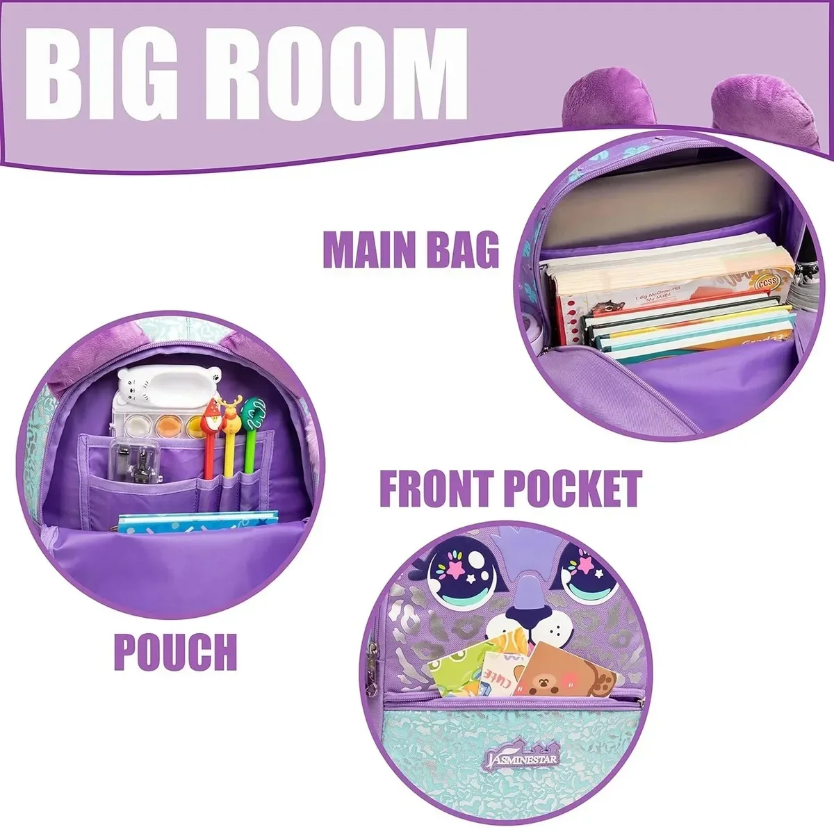 Lot de 3 sacs à dos pour filles, sac d'école mignon avec boîte à lunch et trousse à crayons, sacs à dos pour enfants du primaire, sacs pour la rentrée scolaire