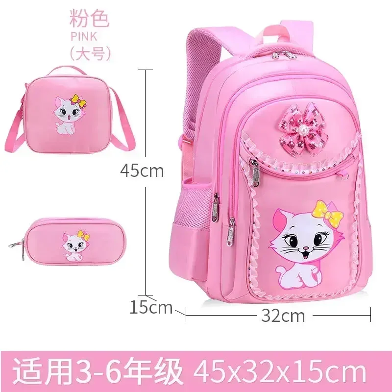 ensemble sac à dos enfant motif chat avec sac à déjeuner et trousse, sac d'école mignon pour filles et garçons, cartable imperméable pour élèves du primaire