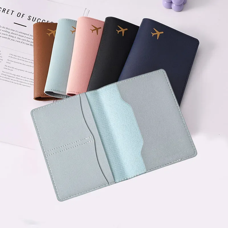 femmes hommes carte passeport couverture étui vol billet clip passeport portefeuille en cuir pu couleur unie porte-carte d'identité porte-passeport sacs à main