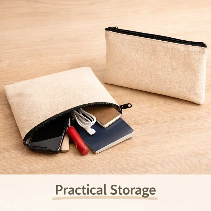 pochette en toile avec fermeture éclair personnalisée avec logo, 5 pièces, trousse à maquillage, étui à crayons, pour cosmétiques, bricolage, artisanat, sac de rangement multifonctionnel pour voyage et articles de toilette