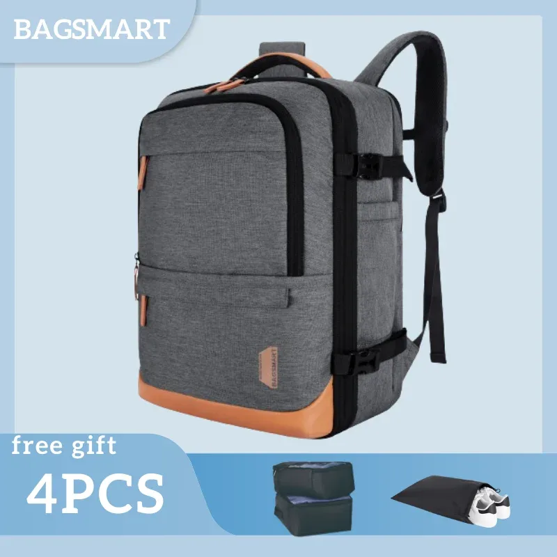 bagsmart-sac à dos pour ordinateur portable 17 en effet, cabine de voyage, sac à dos de transport extensible de 40l avec sac à chaussures, sac à dos féminin étanche, 4 pièces