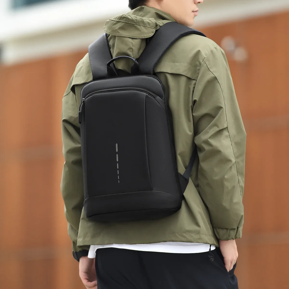 cartable d'étudiant léger en polyester imperméable, sac à dos d'affaires de stockage d'ordinateur de grande capacité carré vertical de 15.6 pouces