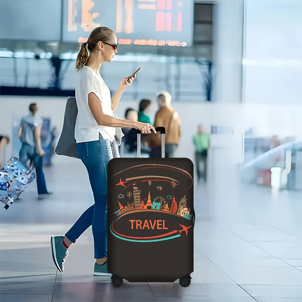 1 housse de bagage imprimée sur le thème du voyage pour bagages de 18 à 32 pouces ; accessoires de voyage anti-poussière et élastiques pour protéger efficacement vos bagages