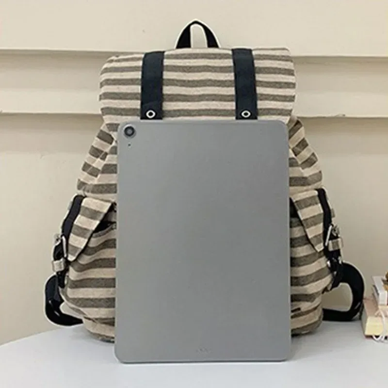 style coréen vintage rayé sac à dos nouveau y2k décontracté cordon étudiant sacs grande capacité polyvalent fourre-tout sacs kpop femmes sac