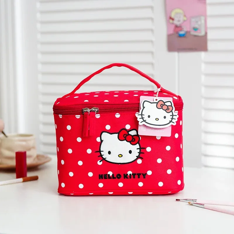 véritable trousse de maquillage hellokitty, grande capacité, sac de rangement pour cosmétiques mignon, sac à main portable