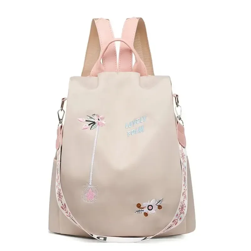 sac à dos oxford imperméable pour femmes, sac d'école antivol à la mode, sac à main de voyage de grande capacité avec broderie de styliste