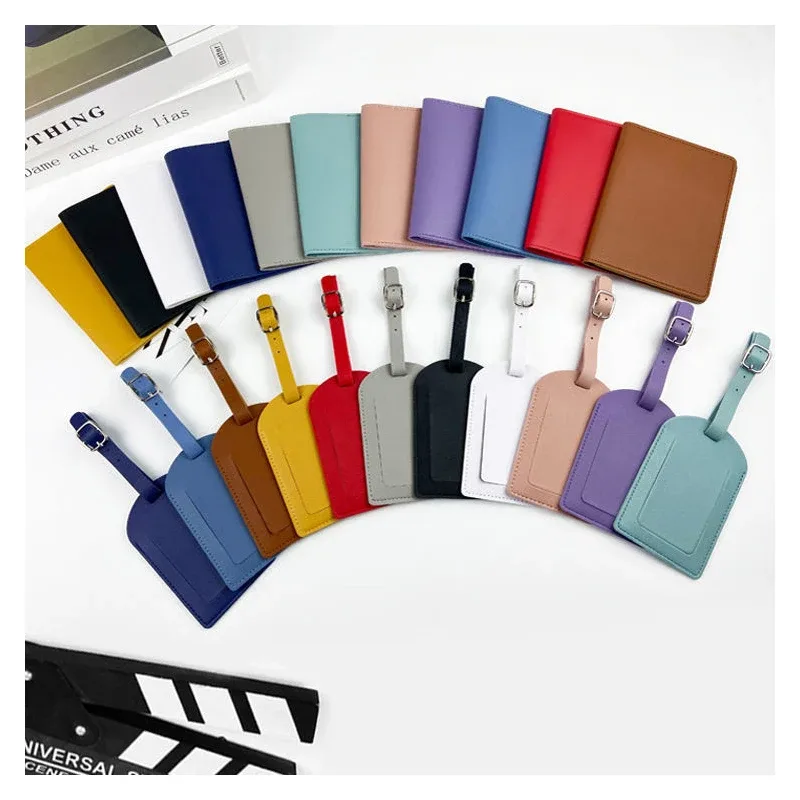 Porte-passeport en cuir PU épais multicolore, couverture de passeport avec carte en papier, ensemble d'étiquettes de bagage